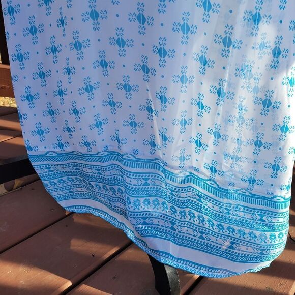 Old Navy White Blue Sleeveless Split V-Neck Geometric Print Shift Dress Size S - Picture 6 of 15